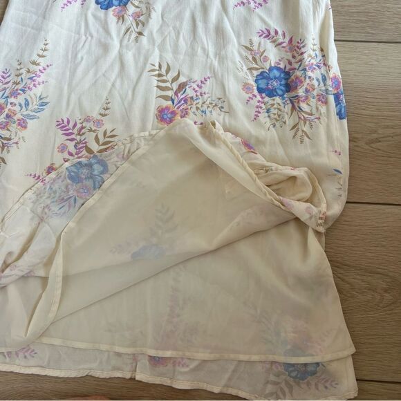Lucky Brand Floral Printed Slip Dress Midi Cream Blue Size Small - Picture 10 of 15
